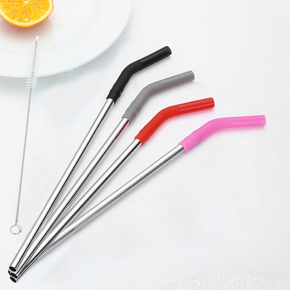 Mixing Cup Silicone - 4 stuks lange metalen rietjes met