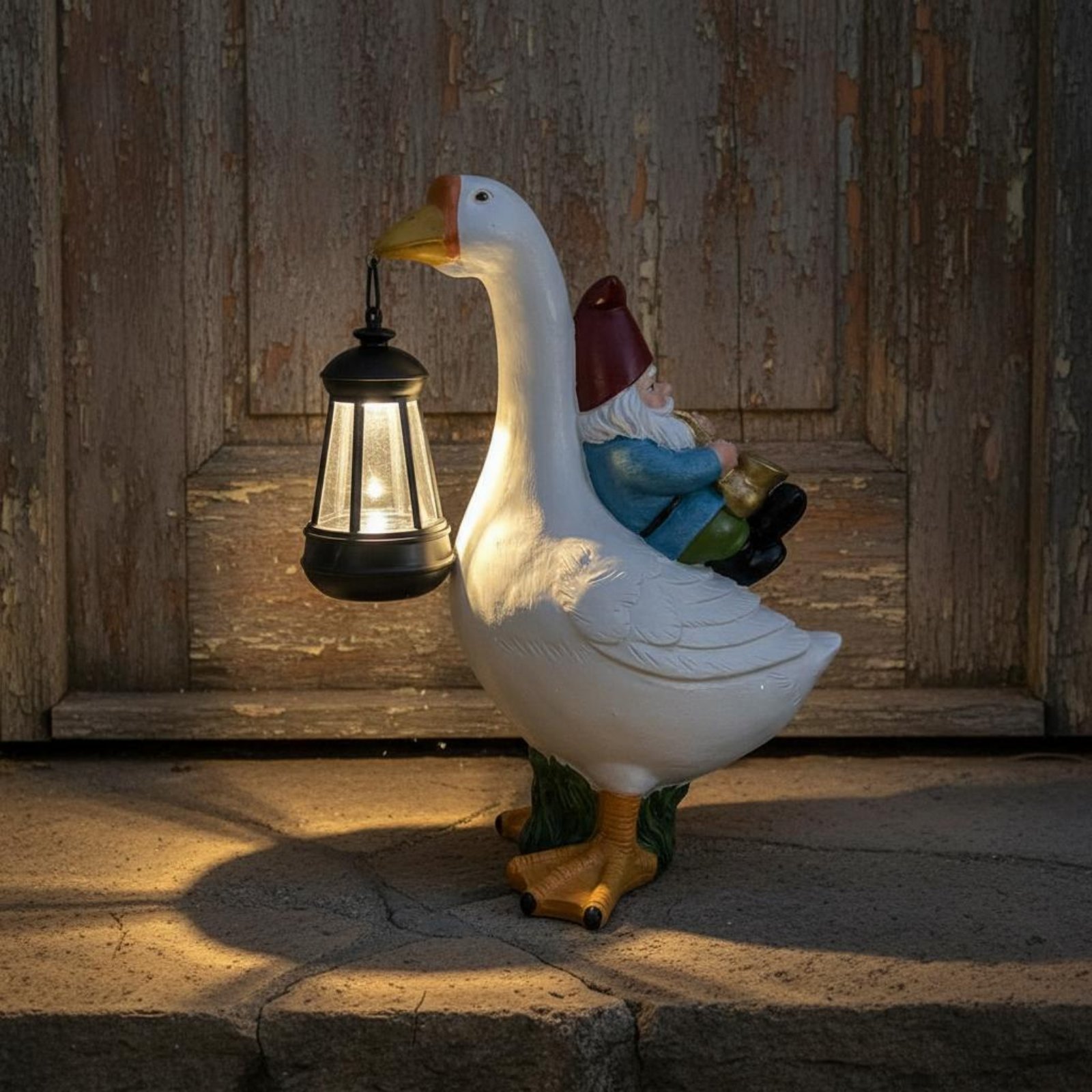 Resin Crafts - Gnome Riding Goose Statue Weerbestendige gans